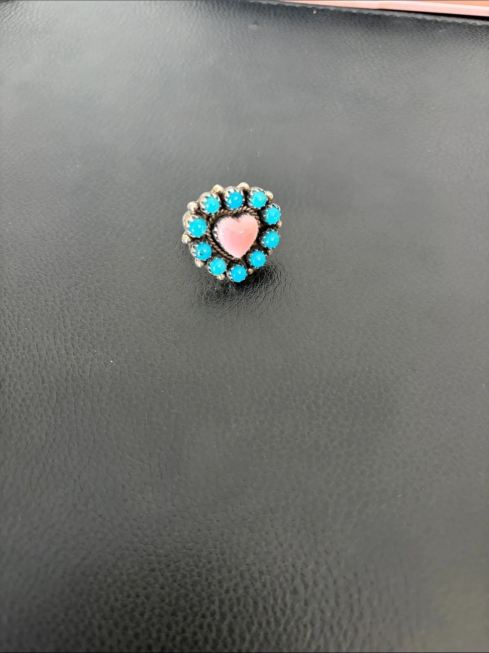 Pink Heart and Turquoise Crystal Cluster Ring - Women Jewelry